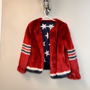Variait Teddy jacket. Red and navy blue. White stars ⭐️ lining.